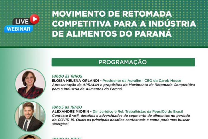 Webinar trata da retomada competitiva do setor de alimentos no Paraná