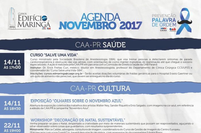 Agenda de Novembro do Edifício Maringá da CAA/PR traz atividades diversificadas