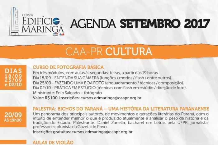 CAA-PR divulga programação de setembro no Edifício Maringá  