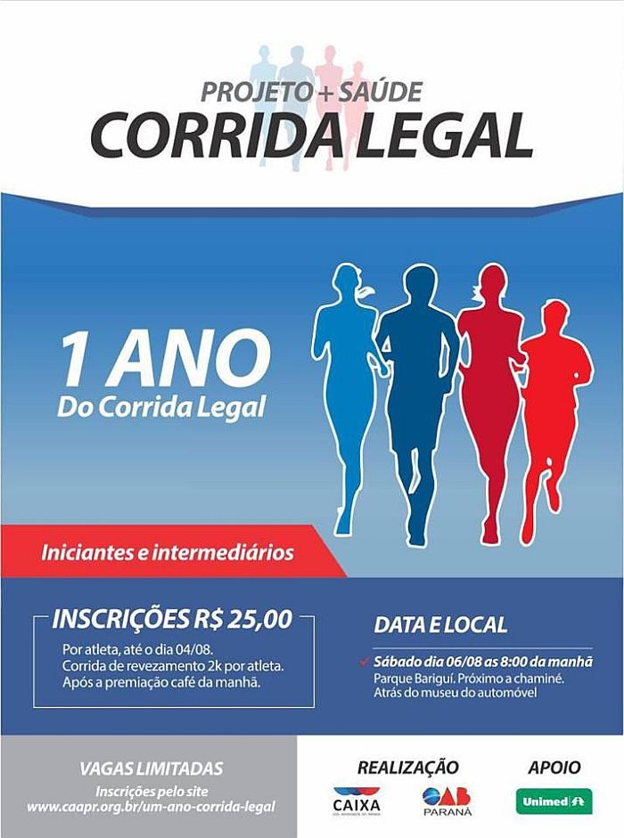 Prova de revezamento 2km por atleta acontece sábado (6), no Parque Barigui em Curitiba