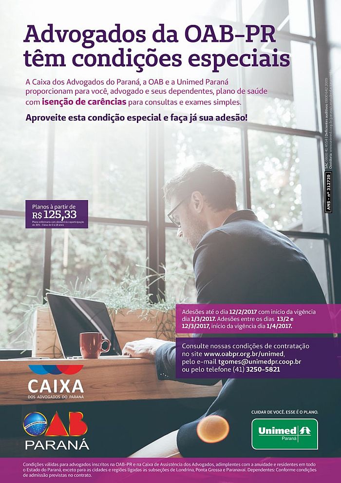 Planos e as condições de contratação disponíveis para consulta no site www.oabpr.org.br/unimed