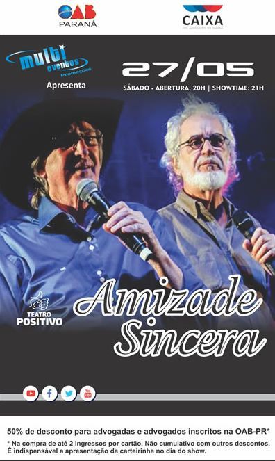 Advogados têm desconto de 50% na compra de até dois ingressos para cada show