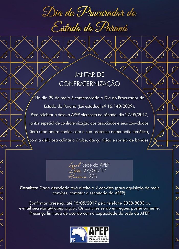 APEP promove jantar temático para associados em comemoração ao Dia do Procurador (Divulgação)