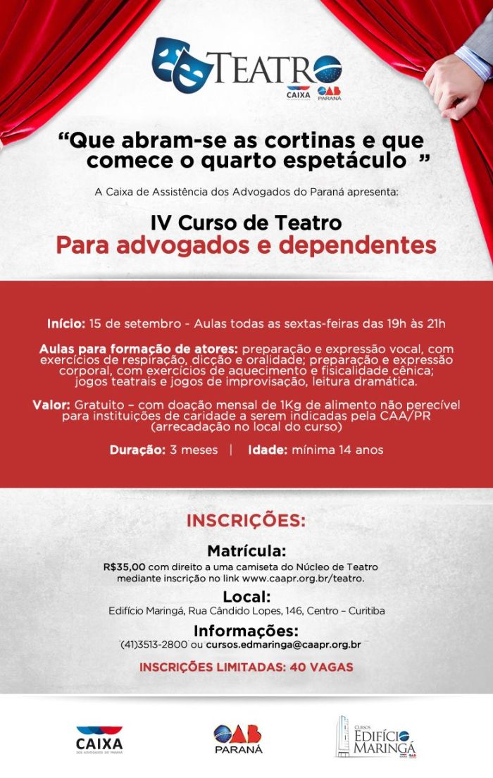 Inscrições pelo site www.caapr.org.br/teatro - Foto: Divulgação