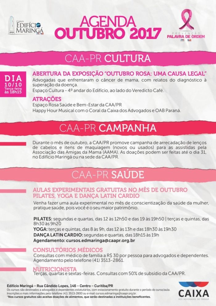 Agenda de Outubro está engajada na campanha mundial de combate ao câncer - Foto: Divulgação