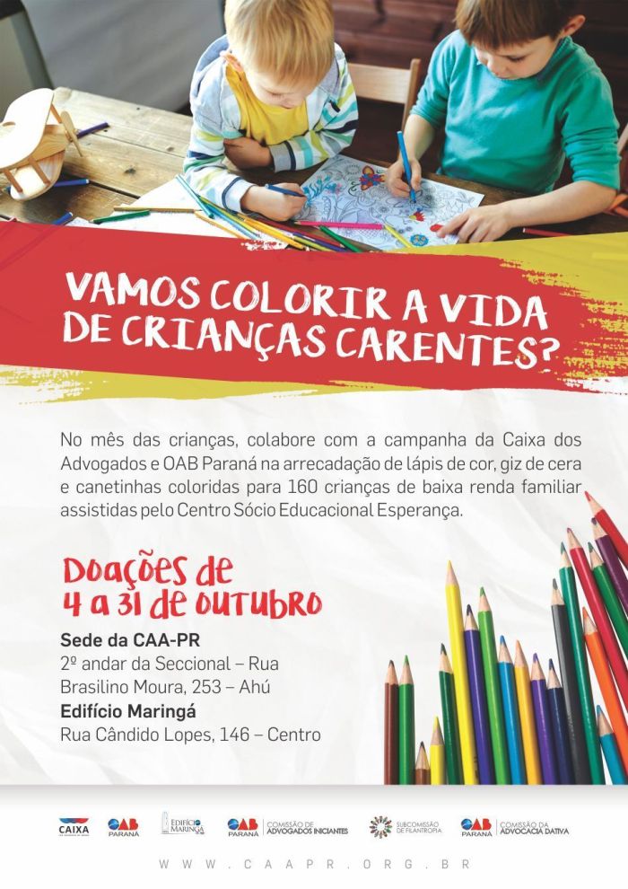 Campanha solidária recebe doações durante todo o mês de outubro - Foto: Divulgação Campanha solidária recebe doações durante todo o mês de outubro - Foto: Divulgação