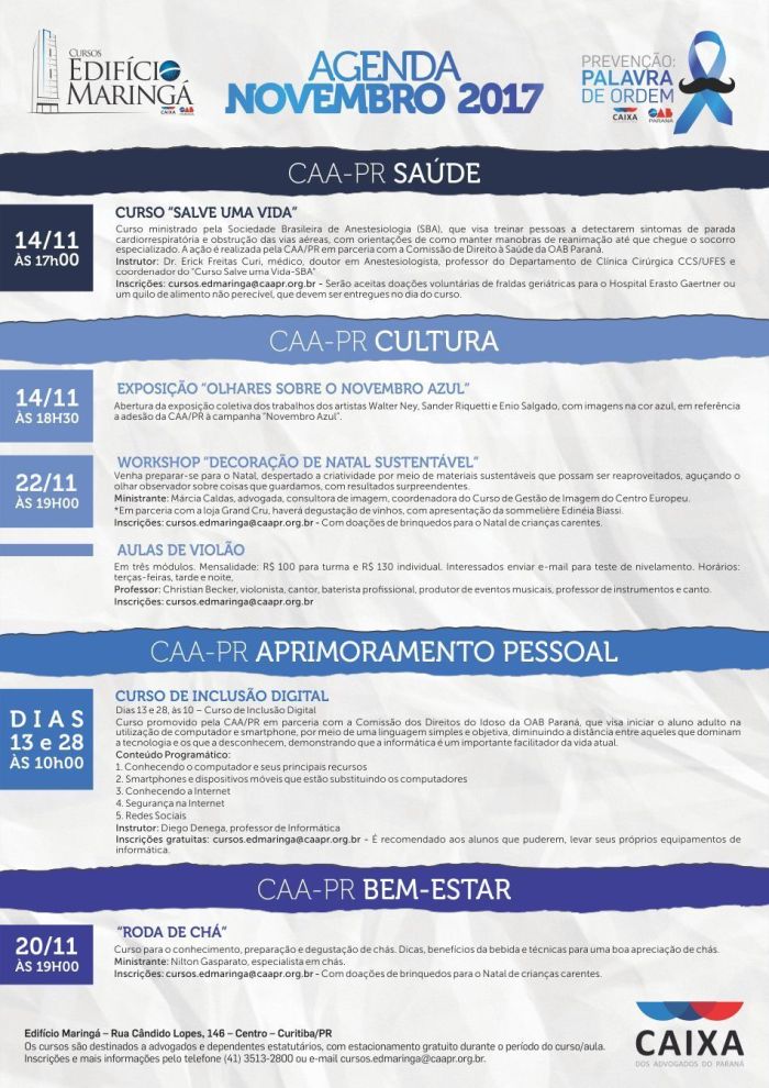 Agenda de Novembro traz atividades em parceria com Comissões da OAB - Foto: Divulgação