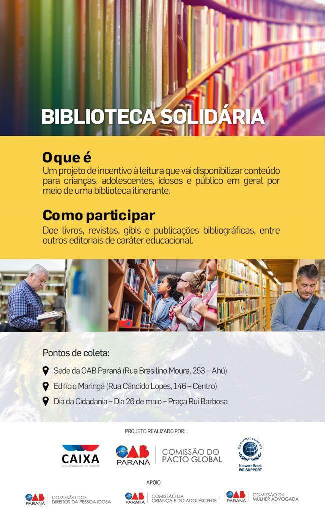Doações de livros e publicações podem ser feitas na OAB e no Edifício Maringá - Foto: Divulgação Doações de livros e publicações podem ser feitas na OAB e no Edifício Maringá - Foto: Divulgação