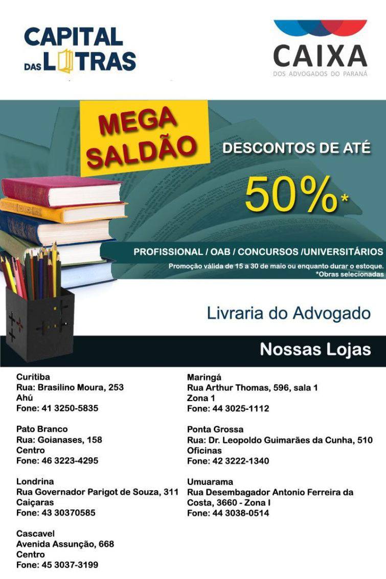 Promoção é válida nas sete lojas da Livraria dos Advogados no estado - Foto: Divulgação Promoção é válida nas sete lojas da Livraria dos Advogados no estado - Foto: Divulgação