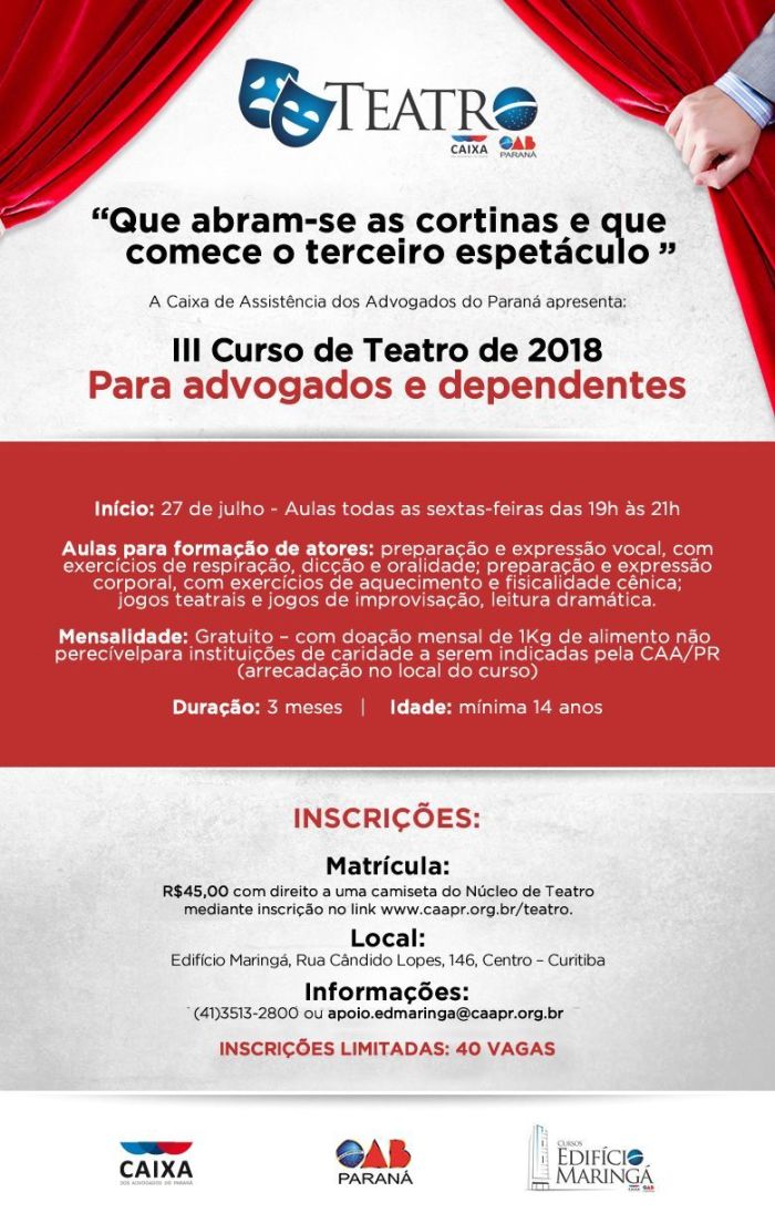  Nova turma do curso de teatro começa esta semana, em Curitiba - Foto: Divulgação