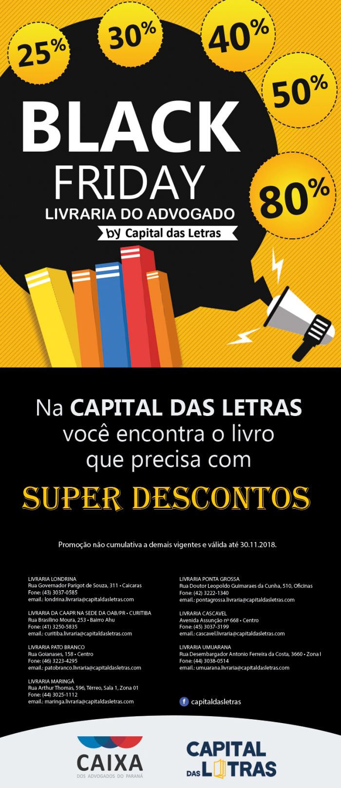 Black Friday nas sete Livrarias do Advogado da CAA/PR - Foto: Divulgação