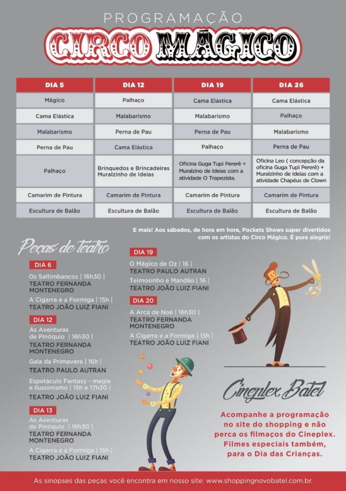 Programação do Circo Mágico e dos teatros do shopping - Foto: Divulgação Programação do Circo Mágico e dos teatros do shopping - Foto: Divulgação
