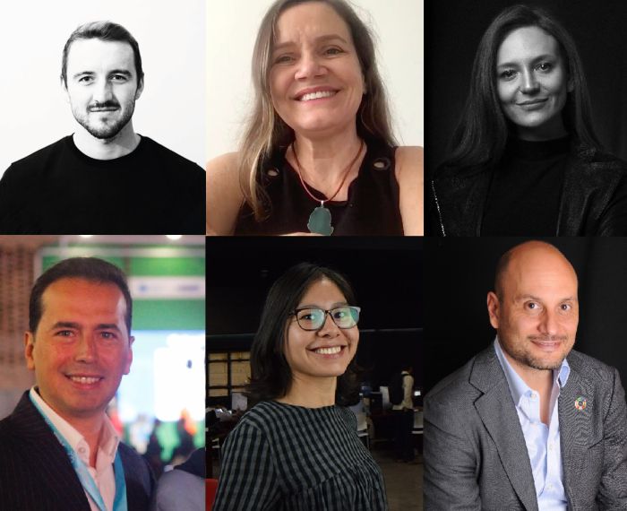 Tom Benson (MIT), Beatriz Barreto (SUNY), Brenda Escobar (CDMX), Gustavo Palacios (Sharecollab), Belén Fuentes (IMPU) e Sebastián M. Cabello (SmC+) - Foto: Divulgação Tom Benson (MIT), Beatriz Barreto (SUNY), Brenda Escobar (CDMX), Gustavo Palacios (Sharecollab), Belén Fuentes (IMPU) e Sebastián M. Cabello (SmC+) - Foto: Divulgação